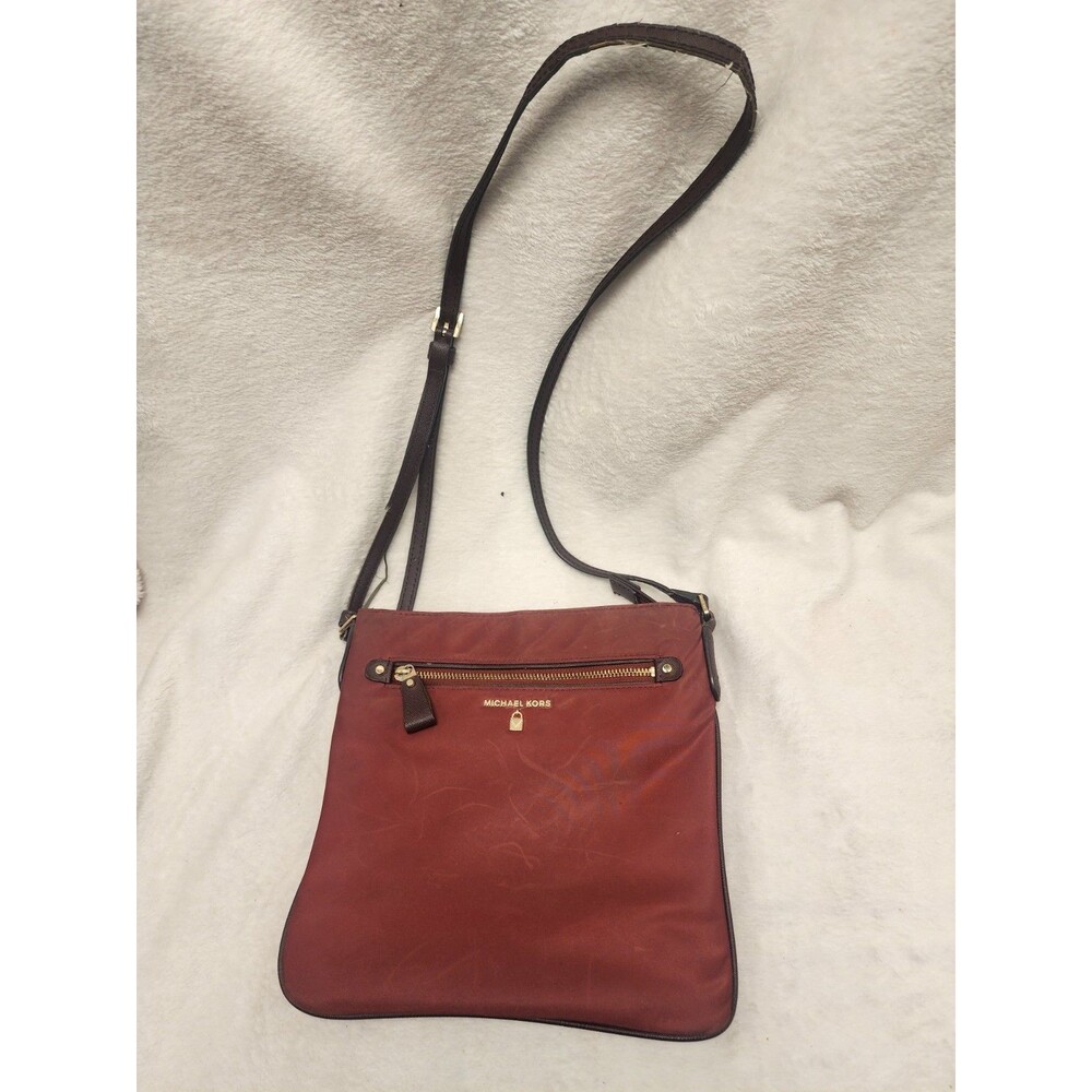 Michael Kors Burgundy Nylon Kelsey Crossbody Bag Purse